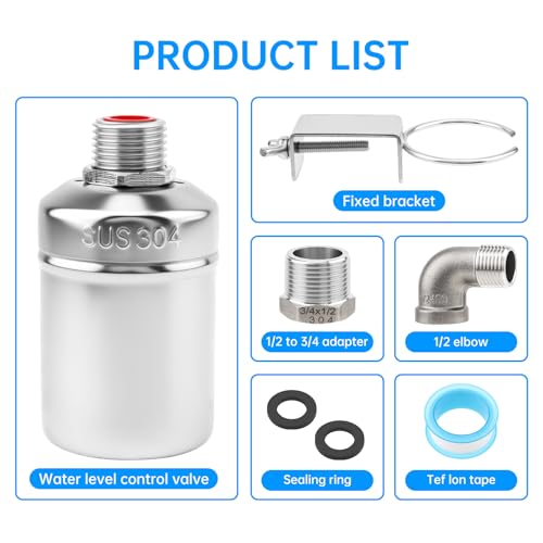 Water Float Valve, 1/2inch to 3/4inch 304 Stainless Steel Auto Fill Shut Off Float Valves Fully Automatic Water Level Control - style: Style 4