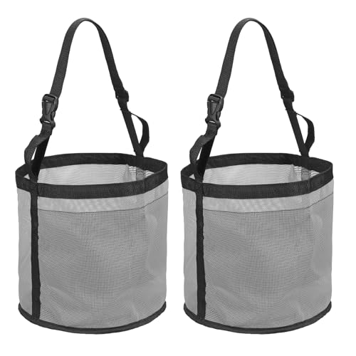 Horse Feed Bag, Horse Muzzle Hay Bags with Adjustable Strap Nylon Mesh Waterproof Bottom Grain Horses Bag, (Gray, L,2 Pcs), Intended for Feeding Grain/Powder/Hay - color: Gray, size: L