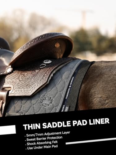 Harrison Howard Western Saddle Pad Liner 5mm/7mm Thin Wool Felt Under Saddle Pad, Shock Absorbing Sweat Barrier, Non Slip - color: Black, size: 32"Lx32"W-7mm Thick