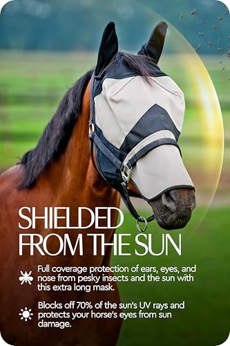 HORZE Horse Fly Mask with Nose Cover, Soft Micro Mesh Full Face Design