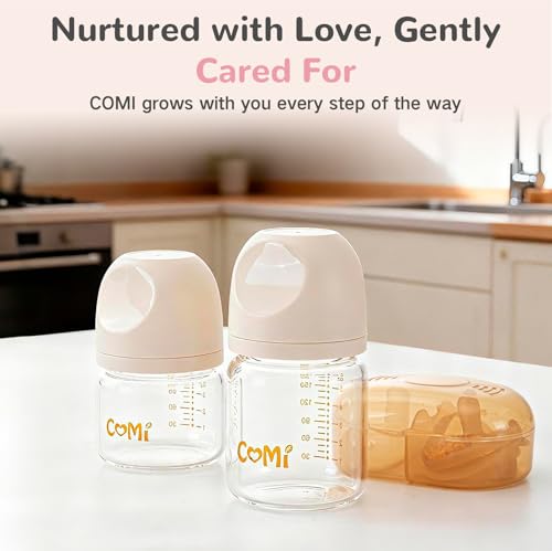 COMI Natural Glass Baby Bottles for Breastfeeding Babies,Newborn Anti-Colic Baby Bottle Set with Slow Flow Nipple,0-3 Months,BPA-Free,6 oz,1 Pack - style: 6 oz(1 Pack)
