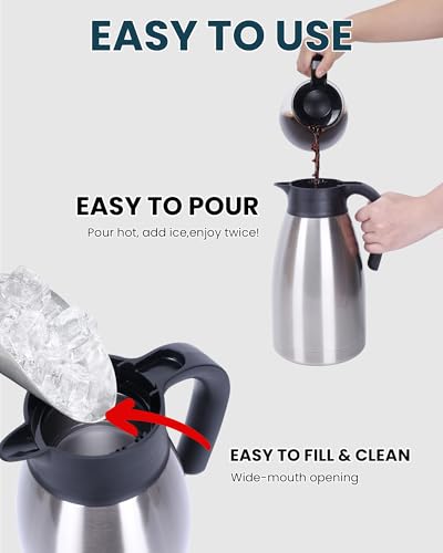 GiNT 74Oz Thermal Coffee Carafe, Insulated Stainless Steel Coffee Carafes for Keeping Hot/Double Walled Vacuum Thermal Carafe (Silver, 2.2L) - color: Silver, size: 74.4 Ounces