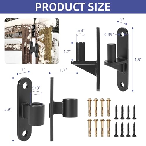Gate Hinge 4 Set Wall Mount Gate Hinges 5/8'' Pin for Farm Gates Heavy Duty Carbon Steel Fence Gate Hinges with Screws, Black - color: Black-4 Set