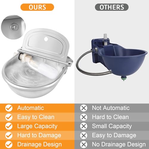 4PCS Automatic Animal Drinking Water Bowl Stainless Steel Waterer Feeder Farm Dog Dispenser Kit Self Filling for Livestock Horse Goat Water Trough with Float Valve Drain Hole Hose Adapter Bolts - size: 4 PCS