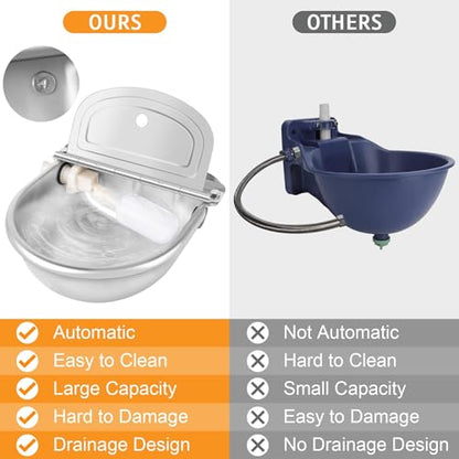 4PCS Automatic Animal Drinking Water Bowl Stainless Steel Waterer Feeder Farm Dog Dispenser Kit Self Filling for Livestock Horse Goat Water Trough with Float Valve Drain Hole Hose Adapter Bolts - size: 4 PCS