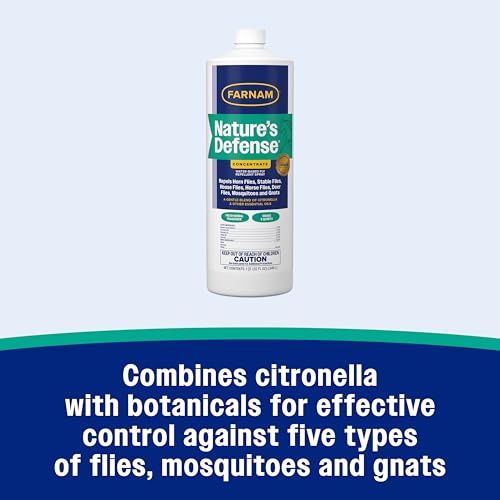 Farnam Nature’s Defense Concentrate, Botanical Fly Repellent Spray, 32 oz | Makes 5 Quarts,Water-Based,Repels horn flies, stable flies, house flies, horse flies, deer flies, mosquitoes and gnats