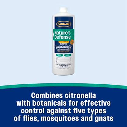 Farnam Nature’s Defense Concentrate, Botanical Fly Repellent Spray, 32 oz | Makes 5 Quarts,Water-Based,Repels horn flies, stable flies, house flies, horse flies, deer flies, mosquitoes and gnats