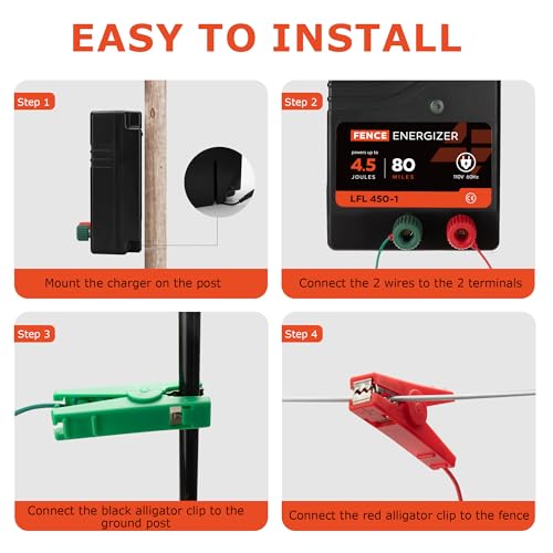 Electric Fence Charger, Electric Fence Energizer 4.5 Joule Ac Powered - size: LFL450-1-2