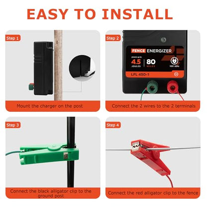 Electric Fence Charger, Electric Fence Energizer 4.5 Joule Ac Powered - size: LFL450-1-2