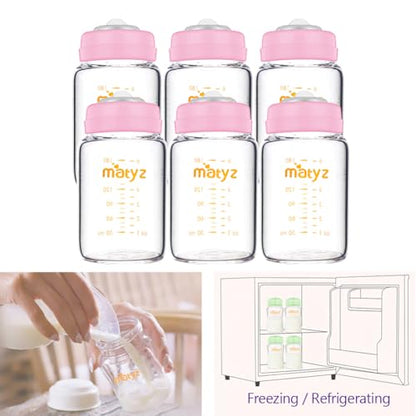 Matyz Glass Breastmilk Storage Containers, 6 Pack, 6 oz Bottle, Compatible with Spectra Medela Philips Pump - Freezer Safe Storage Bottles Set - Leakproof Glass Baby Bottles - No BPA (Pink Lids) - color: [Pack of 6] Pink Lid - 6 Ounce Clear Borosilicate G