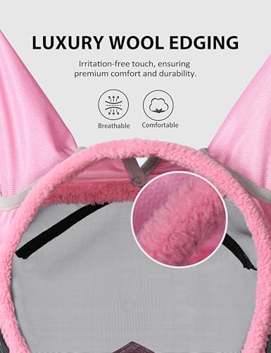 Harrison Howard Horse Fly Mask UV Protective Fine Mesh with Extra Wool Soft Touch on Skin Fly and UV Protection Light Pink-Black S - color: Light Pink-Black, size: S