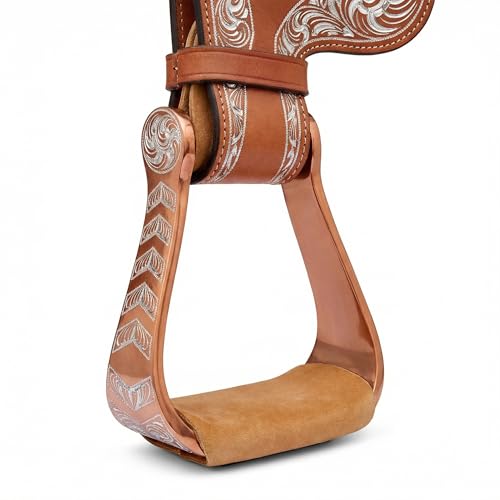 Horse Western 5" Wide Barrel Racer Engraved Aluminum Show Stirrups 51244 - color: Bronze