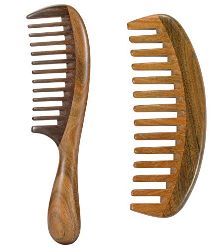 Louise Maelys 2 Pack Sandalwood Wooden Wide Tooth Combs For Curly Hair - color: Handle comb + Moon comb