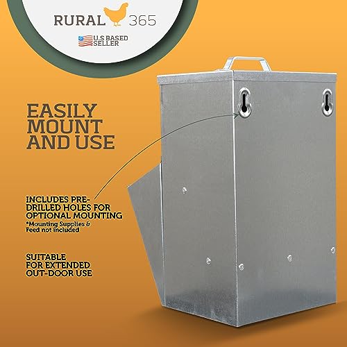 Rural365 11.5lb Capacity Galvanized Chicken Feeder - Rat Proof Poultry Feeder with Lid Weatherproof Outdoor Coop Food Dispenser