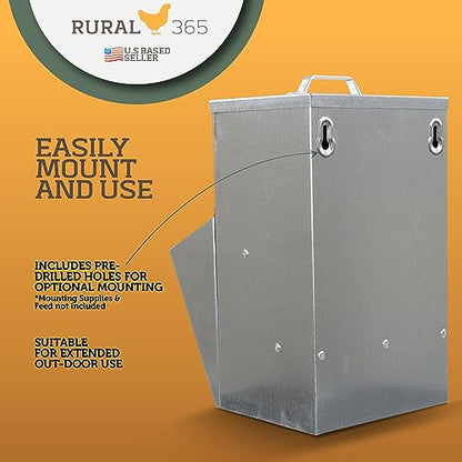 Rural365 11.5lb Capacity Galvanized Chicken Feeder - Rat Proof Poultry Feeder with Lid Weatherproof Outdoor Coop Food Dispenser