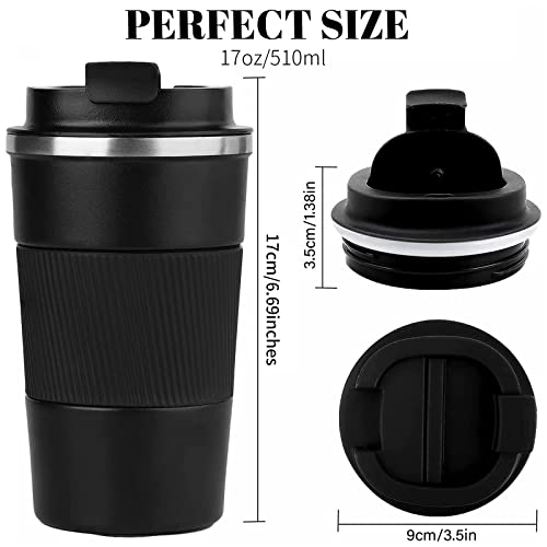 Insulated Travel Coffee Mug, Stainless Steel Coffee Cup with Leakproof Lid - color: Black, size: 17 Ounces