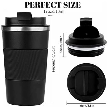 Insulated Travel Coffee Mug, Stainless Steel Coffee Cup with Leakproof Lid - color: Black, size: 17 Ounces