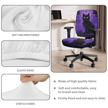 Black Cat Halloween Office Chair Cover Stretch Removable and Washable Computer Chair Back and Cushion Seat Cover Easy to Install Swivel Chair Cover for Office or Home - color: Black Cat