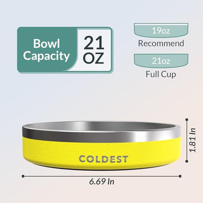 Coldest Dog Bowl - Anti Rust Metal, Non Slip, 3 Layers Insulated Stainless Steel Dog Bowls - Spill Proof & Heavy Duty - Water Bowl for Dogs, Cats & Pets, Dish Washer Safe (21 oz, Solar Yellow) - color: Solar Yellow, size: 21 oz