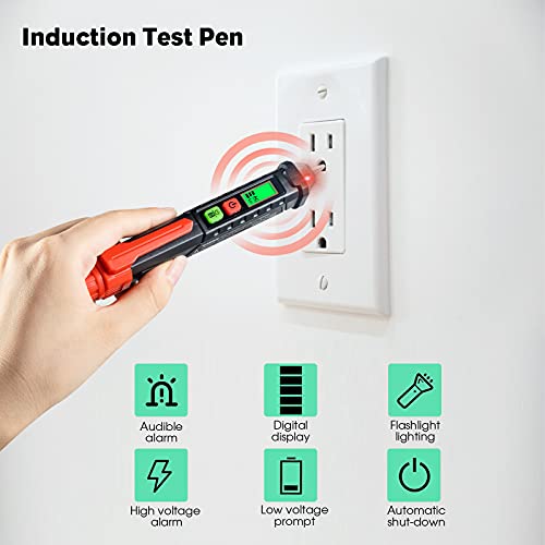 WGGE AC Voltage Tester,Non-Contact Voltage Tester, Dual Range 12-1000V/48-1000V with LCD Display, Buzzer Alarm, Flashlight and Live/Neutral Wire Detection