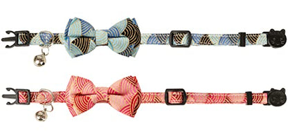Collar for Cat Pet Breakaway with Bell Bowtie Detachable Bow Adjustable Safety Kitten Puppy Girl Boy 2pcs Kimono-Blue & Pink - color: Kimono-Blue & Pink