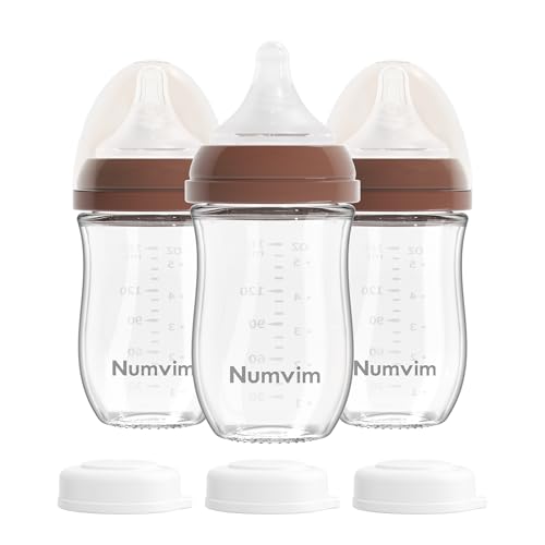 Natural Glass Baby Bottles Gentle & Slow Flow, Newborn Breastfeeding Bottle with Anti Colic Nipple for 0 Months Babies, 3 Packs (Brown (5 Ounce), 1 Count (Pack of 3)) - color: Brown ( 5 Ounce)