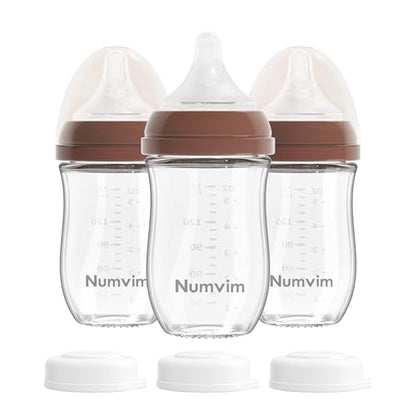 Natural Glass Baby Bottles Gentle & Slow Flow, Newborn Breastfeeding Bottle with Anti Colic Nipple for 0 Months Babies, 3 Packs (Brown (5 Ounce), 1 Count (Pack of 3)) - color: Brown ( 5 Ounce)