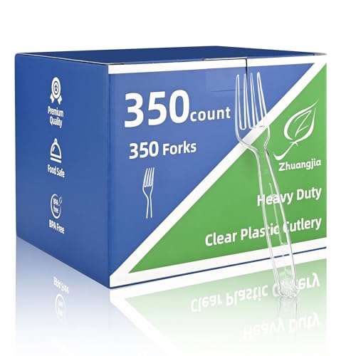 350 Count Clear Plastic forks, Extra Heavy Duty Plastic Forks | Premium Disposable Forks, BPA-Free stainless steel fork disposable for Party Supplies, Weddings and Everyday Use