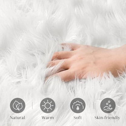 Ashler Home Deco Faux Fur Area Rug, White, 2 x 2.9 ft, Modern, Fluffy, Machine Washable - color: C-white, size: 2'11" x 2' (Rectangular)