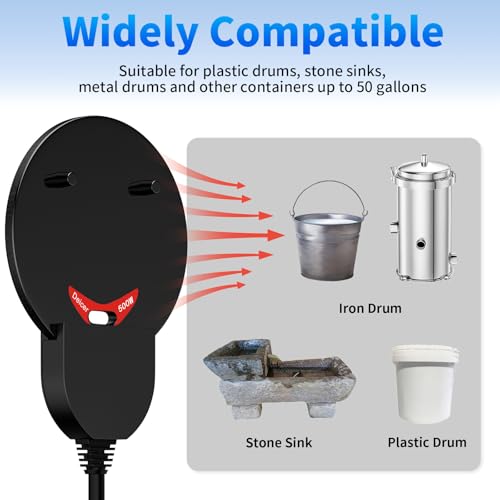 Submergible Chicken Waterer Heater, 250Watt Thermostatic Control Heated Chicken Waterer Deicer, Aluminum Aluminum Poultry Water Heater Mini Size Water De-icer for Duck Goose Bird Cow Horses Livestock
