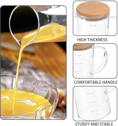 Glass Pitcher with Lid, 6"*3.14" Glass Water Pitcher, 17OZ/500ML Glass Pitchers with Handle and Lid for Tea, Milk, Coffee, Kitchen or Restaurant (1-Pack 500ml(17Oz)) (1-Pack 500ml(17Oz))