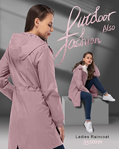 33,000ft Women's Waterproof Long Rain Coats Packable Rain Jacket with Hood - color: Dry Rose, size: 3X-Large