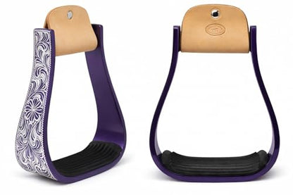 Horse Western 5" Wide Barrel Racer Engraved Aluminum Show Stirrups 51177v - color: Purple, size: 5" Width, 5" Height