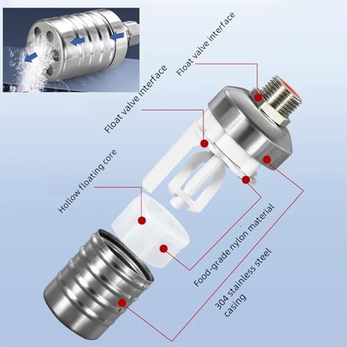 Float Valve1/2" 3/4" Auto Shut Off Mini Float Valve,304 Stainless Steel Auto Water Level Control Valve for Water Tank,Pool,Water Tank, Livestock Troughs 2pcs