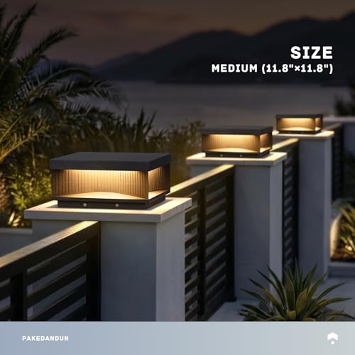 Outdoor Post Lights Hard Wired, 11.81" Glass Column Lights | IP54 Waterproof Pillar Light Electric, 3000K Warm LED Square Modern Lamp Posts Outdoor Lighting for Garden Entrance Patio