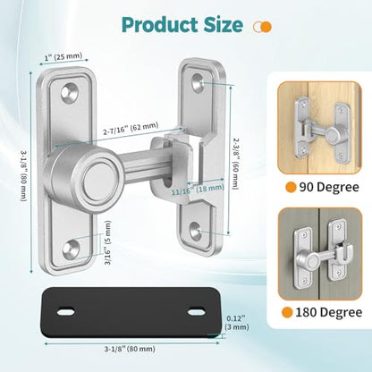 Barn Door Lock 2.4" 90/180 Flip Gate Latch, Sliver 2-Pack - color: Silver-2 Pcs