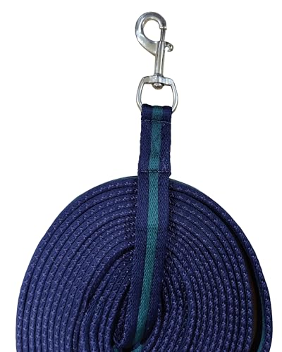 Soft Padded Lunge Line Rein Lead for Horses 27ft Long Looped Handle Swivel Clip (Navy/Green) - color: Navy/Green
