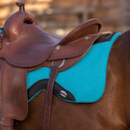 Horse SADDLE PAD Western Contoured Wool Felt Moisture Wicking Black 39RT - color: Teal/Brown