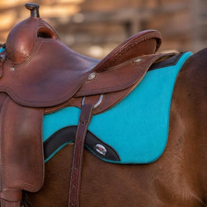 Horse SADDLE PAD Western Contoured Wool Felt Moisture Wicking Black 39RT - color: Teal/Brown