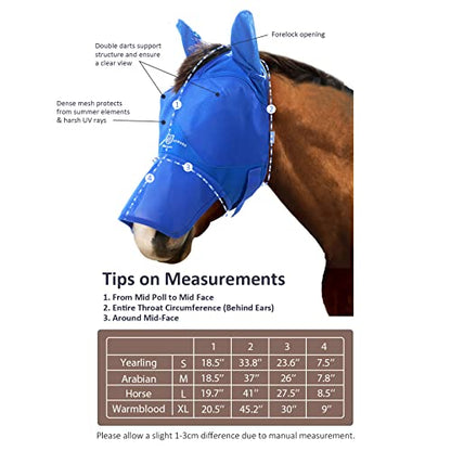 Harrison Howard Horse Fly Mask Long Nose with Ears Signature Blue Arabian Medium - color: Signature Blue, size: Medium (Arabian)