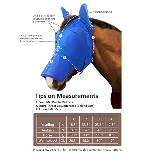 Harrison Howard Horse Fly Mask Long Nose with Ears Signature Blue Arabian Medium - color: Signature Blue, size: Medium (Arabian)