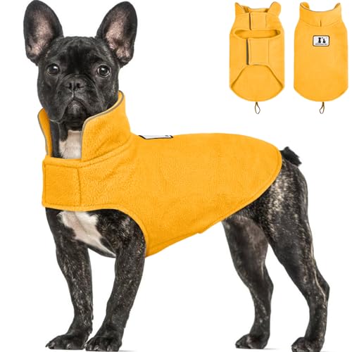 DENTRUN Reversible Dog Winter Coat, Windproof Polar Fleece Reflective Vest - color: Yellow, size: X-Small