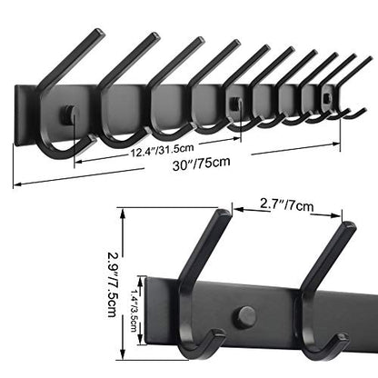 WEBI Coat Rack Wall Mounted,10 Hooks for Hanging Coats,30 Inch Hook Rack Hook Rail Coat Hanger Wall Mount for Backpack,Clothes,Jacket,Black - size: 10 Hooks