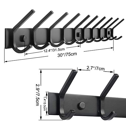 WEBI Coat Rack Wall Mounted,10 Hooks for Hanging Coats,30 Inch Hook Rack Hook Rail Coat Hanger Wall Mount for Backpack,Clothes,Jacket,Black,2 Packs - size: 10 Hooks(2 Pcs)