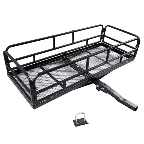 fouwick 60" x 24" x 13" Hitch Cargo Carrier | 600 Lbs Heavy Duty Folding Luggage Rack for SUV & Truck, Steel Mesh Cargo Carrier Hitch Mount Fits 2" Receiver, Powder Coated Vehicle Cargo Basket - color: 60x24x13 inch