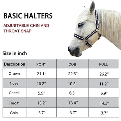 Adjustable Horse Halters - Heavy Duty Nylon Webbing & Hardware, Padded with Anti Chafing Foam-Cushioned on Crown & Nose - color: Black, size: Cob