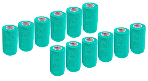 3 Inch Self Adhesive Medical Bandage Wrap Sport Tape (Light Green) (12 Pack) Strong Elastic Self Adherent Cohesive First Aid Sport Flex Rolls for Wrist Ankle Knee Sprains and Swelling