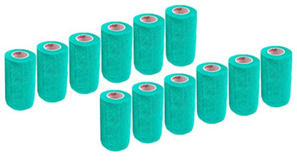 3 Inch Self Adhesive Medical Bandage Wrap Sport Tape (Light Green) (12 Pack) Strong Elastic Self Adherent Cohesive First Aid Sport Flex Rolls for Wrist Ankle Knee Sprains and Swelling