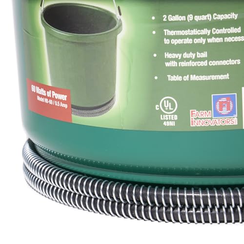 Farm Innovators HB-60 9 Quart 2 Gallon 60 Watt Plastic Heated Bucket with Built in Thermostat, Green - color: Single, size: 2 Gallon