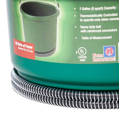 Farm Innovators HB-60 9 Quart 2 Gallon 60 Watt Plastic Heated Bucket with Built in Thermostat, Green - color: Single, size: 2 Gallon